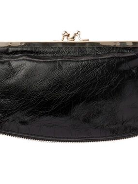 HOBO Black Patent Kiss-Lock Wristlet with Silver Accents